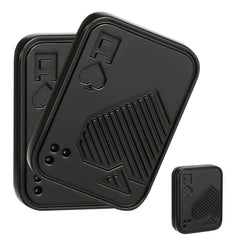 Black metal poker card fidget slider shaped like the Ace of Spades, two stacked cards showing the blackened matte finish