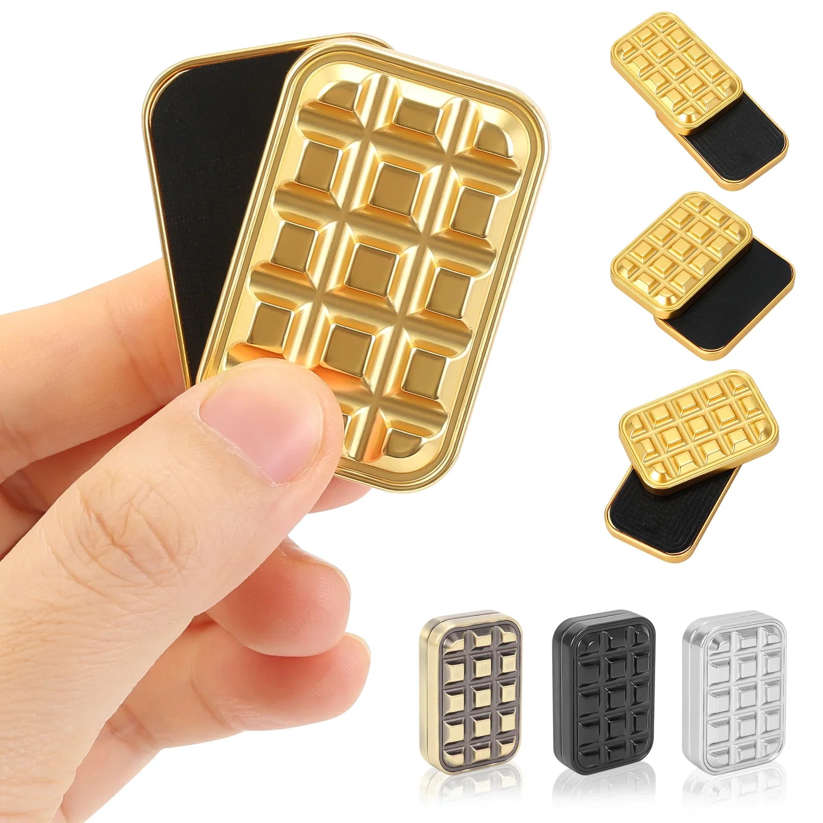 metal brick chocolate-bar fidget slider for adults, close-up showing the design and finish