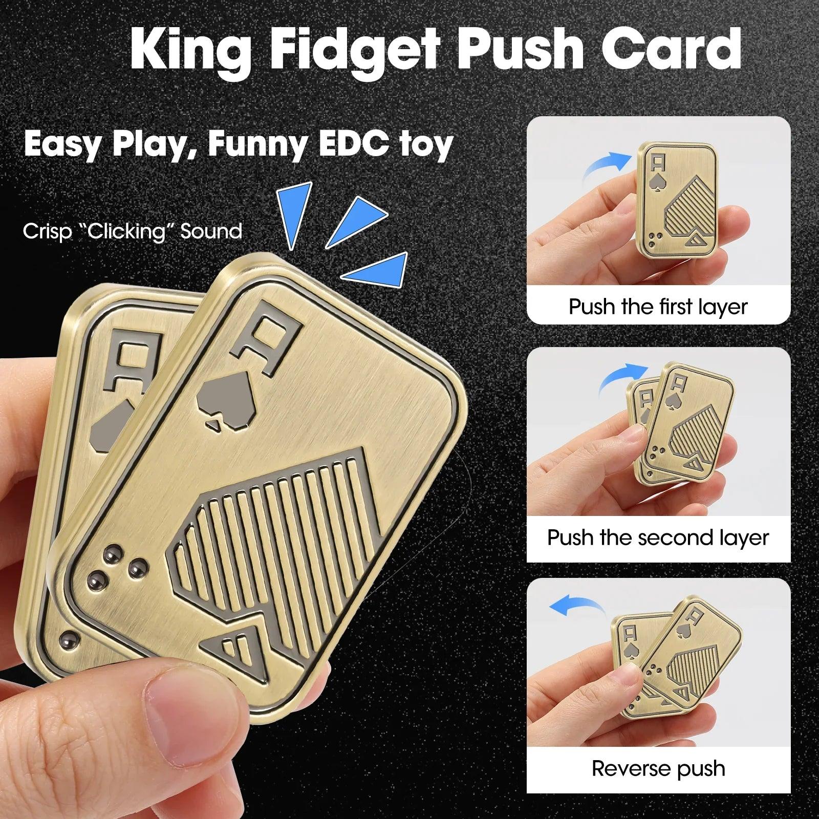 Hand pushing the layers of the gold Ace of Spades fidget slider, showing its crisp magnetic clicking action