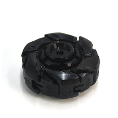 black metal Open Armor mecha fidget spinner for adults, held in hand as a compact metal EDC fidget