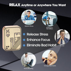 Adult using the King of Hearts fidget slider for stress and focus while working, reading and commuting