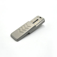silver-grey metal truck fidget slider for adults, side profile showing the two-piece slide
