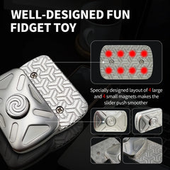 silver Vortex 2-in-1 metal fidget spinner and slider for adults, side view showing the mechanism