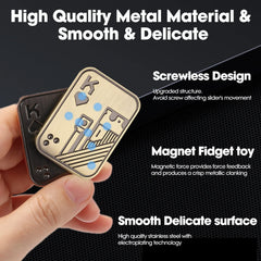 Close-up of the electroplated stainless steel King of Hearts fidget slider showing its screwless design and magnetic click