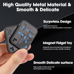 Close-up of the electroplated stainless steel King of Hearts fidget slider showing its screwless design and magnetic click