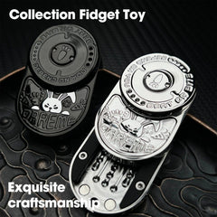 mixed black metal rabbit fidget slider for adults, held in hand as a compact metal EDC fidget toy