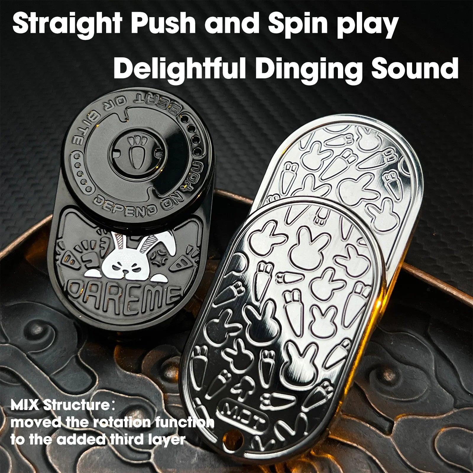 mixed black metal rabbit fidget slider for adults, with a satisfying ding, for stress and focus at the desk