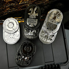 mixed black metal rabbit fidget slider for adults, side profile showing the two-piece slide