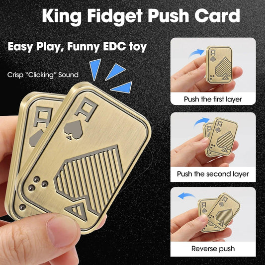 Hand pushing the layers of the gold Ace of Spades fidget slider, showing its crisp magnetic clicking action