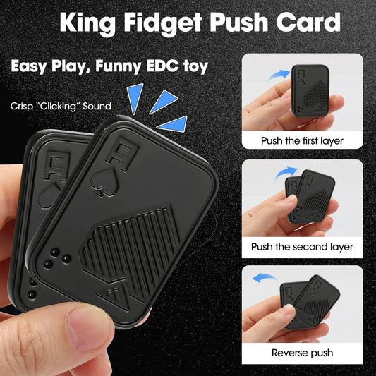 Hand pushing the layers of the black Ace of Spades fidget slider, showing its crisp magnetic clicking action