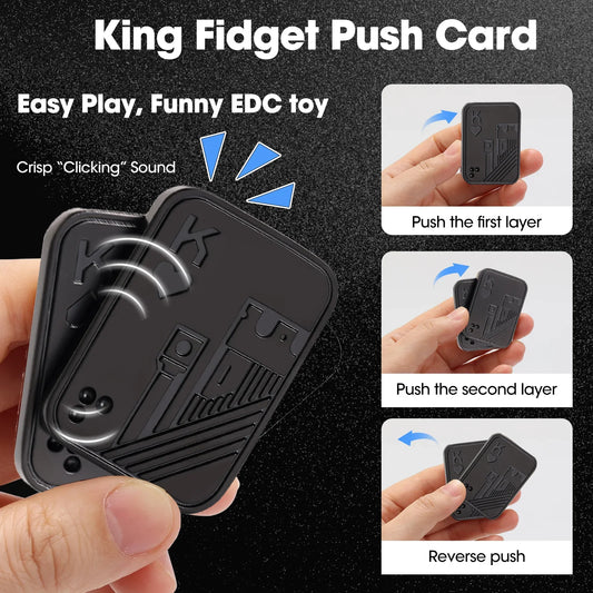 Hand pushing the layers of the black King of Hearts fidget slider, showing its crisp magnetic clicking action