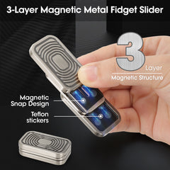 JUDIXY Magnetic Fidget Slider 3 Layer, Fdget Toys Adults for Stress Relief ADHD Anxiety with Click Sound, Portable Desk Fidget Gadget, Gifts for Boyfriend Husband Father