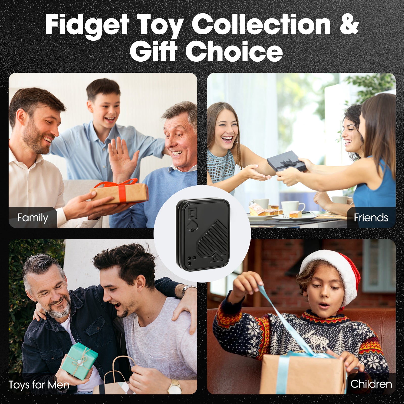 Fidget Slider, Metal Poker Push Card, Fidget Clicker, Fidget Toys for Adults Teens (Black A)