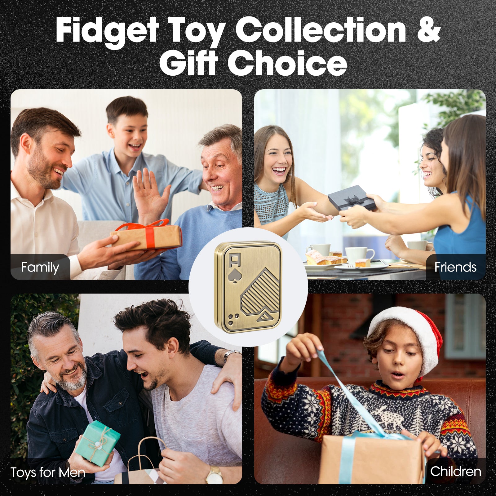 Fidget Slider, Metal Poker Push Card, Fidget Clicker, Fidget Toys for Adults Teens（Gold A）