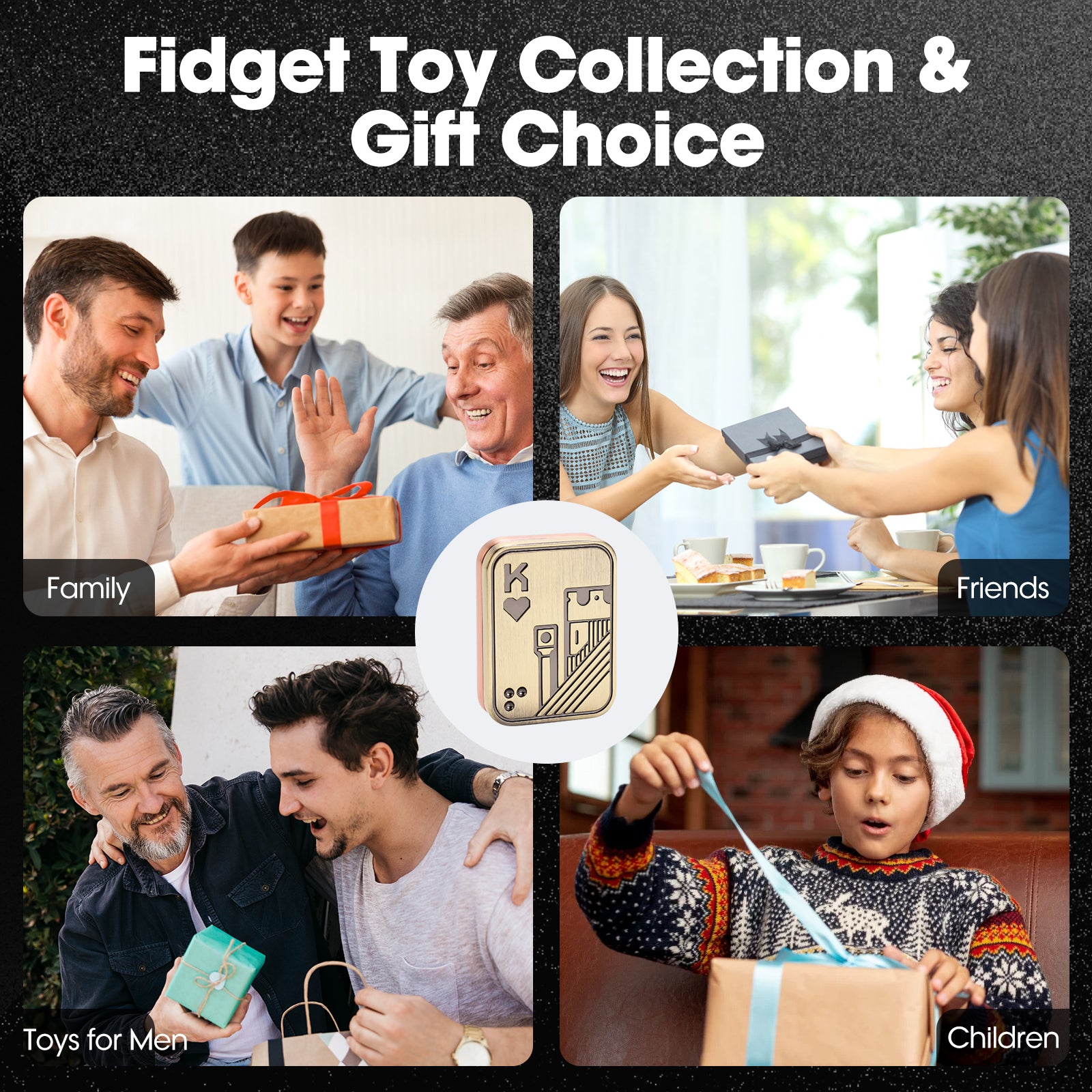 Fidget Slider, Metal Poker Push Card, Fidget Clicker, Fidget Toys for Adults Teens (Gold K)