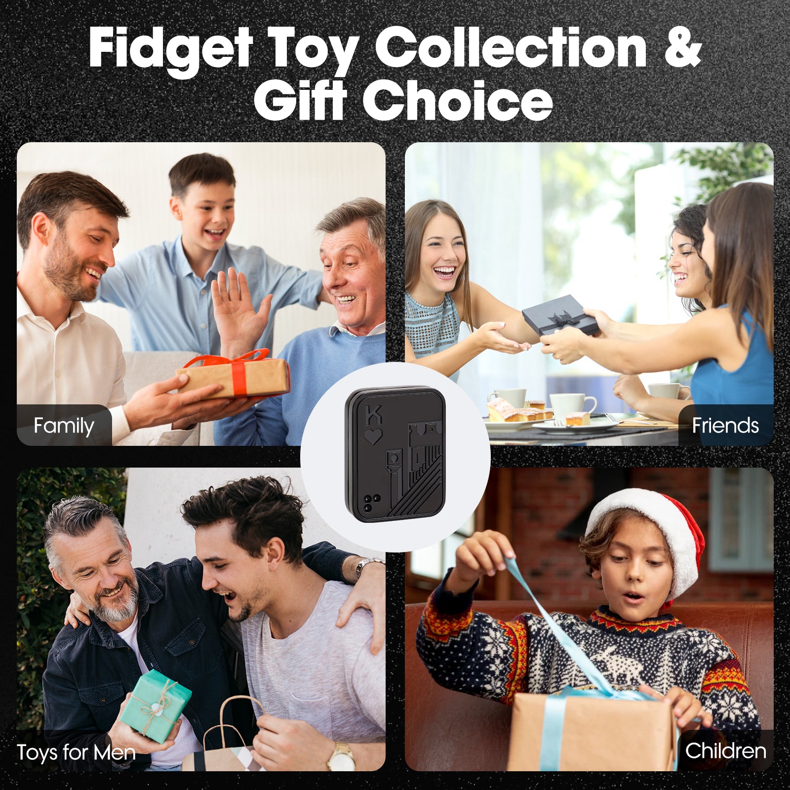 Fidget Slider, Metal Poker Push Card, Fidget Clicker, Fidget Toys for Adults Teens (Black K)