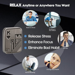 Adult using the King of Hearts fidget slider for stress and focus while working, reading and commuting