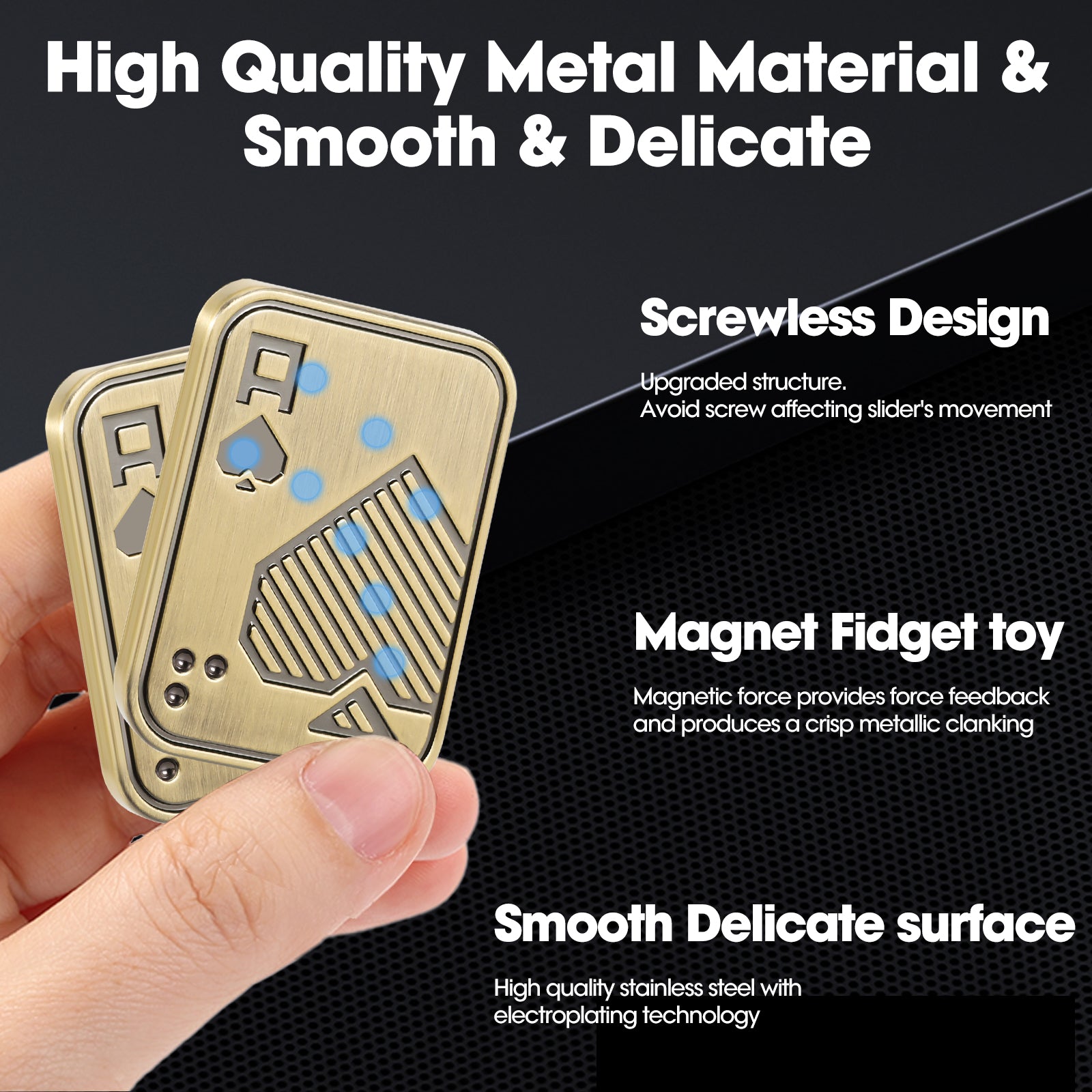 Fidget Slider, Metal Poker Push Card, Fidget Clicker, Fidget Toys for Adults Teens（Gold A）