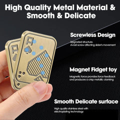 Close-up of the electroplated stainless steel Ace of Spades fidget slider showing its screwless design and magnetic click