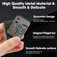 Close-up of the electroplated stainless steel King of Hearts fidget slider showing its screwless design and magnetic click