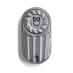 metal rotating magnetic fidget slider with engraved owl design for adults, side view showing the mechanism